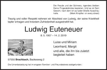 Traueranzeige von Ludwig Euteneuer von Siegener Zeitung