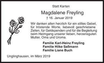 Traueranzeige von Magdalene Freyling von Siegener Zeitung