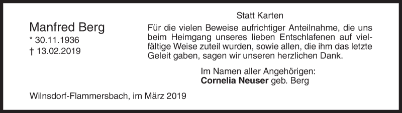  Traueranzeige für Manfred Berg vom 25.03.2019 aus Siegener Zeitung