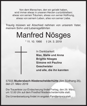 Traueranzeige von Manfred Nösges von Siegener Zeitung