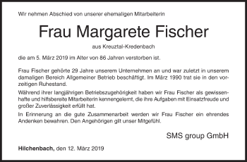 Traueranzeige von Margarete Fischer von Siegener Zeitung