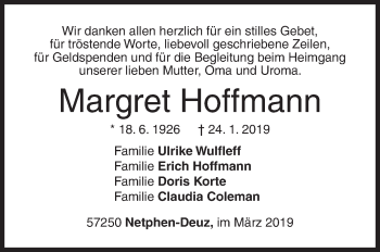 Traueranzeige von Margret Hoffmann von Siegener Zeitung