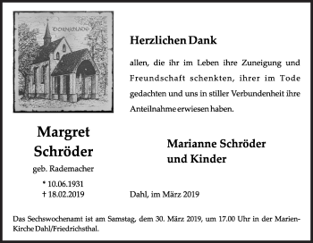 Traueranzeige von Margret Schröder von Siegener Zeitung
