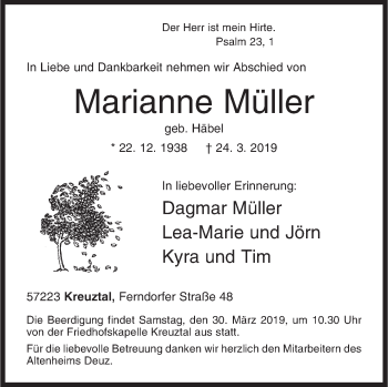 Traueranzeige von Marianne Müller von Siegener Zeitung