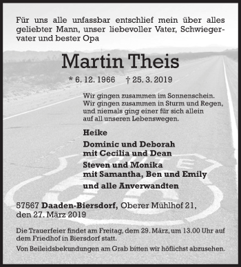 Traueranzeige von Martin Theis von Siegener Zeitung