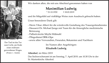 Traueranzeige von Maximilian Ludwig von Siegener Zeitung