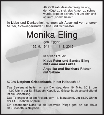 Traueranzeige von Monika Eling von Siegener Zeitung
