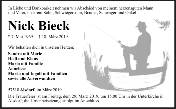 Traueranzeige von Nick Bieck von Siegener Zeitung