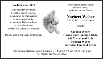 Traueranzeige von Norbert Weber von Siegener Zeitung