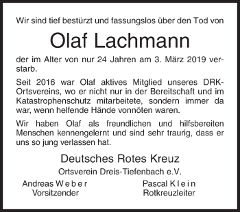 Traueranzeige von Olaf Lachmann von Siegener Zeitung