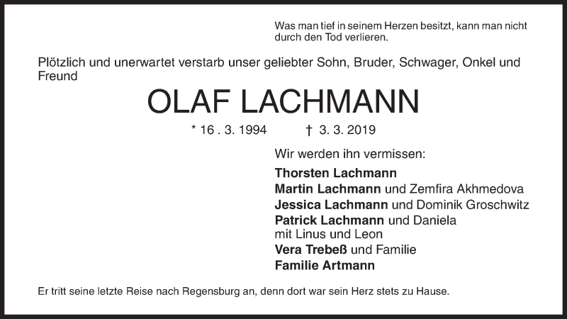  Traueranzeige für Olaf Lachmann vom 12.03.2019 aus Siegener Zeitung
