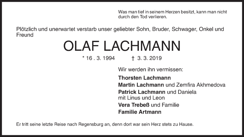  Traueranzeige für Olaf Lachmann vom 11.03.2019 aus Siegener Zeitung