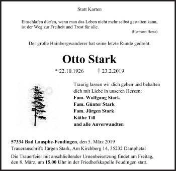 Traueranzeige von Otto Stark von Siegener Zeitung