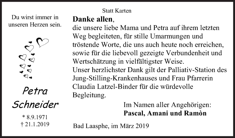  Traueranzeige für Petra Schneider vom 16.03.2019 aus Siegener Zeitung