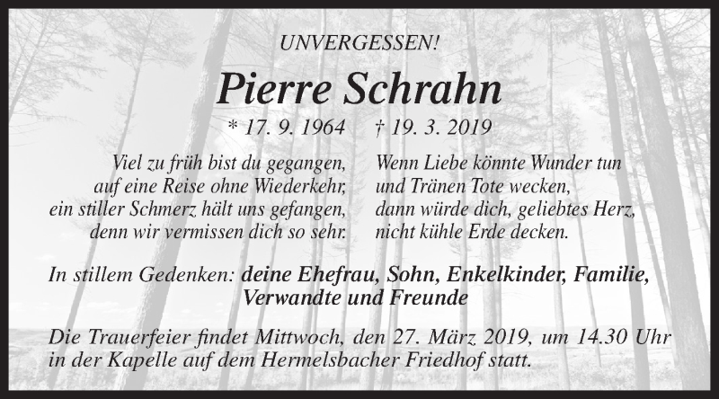  Traueranzeige für Pierre Schrahn vom 22.03.2019 aus Siegener Zeitung