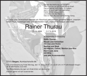 Traueranzeige von Rainer Thurau von Siegener Zeitung