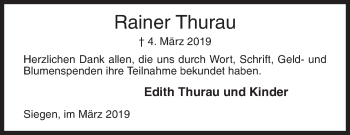 Traueranzeige von Rainer Thurau von Siegener Zeitung