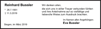 Traueranzeige von Reinhard Bussler von Siegener Zeitung