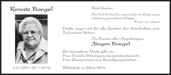 Traueranzeige von Renate Boegel von Siegener Zeitung