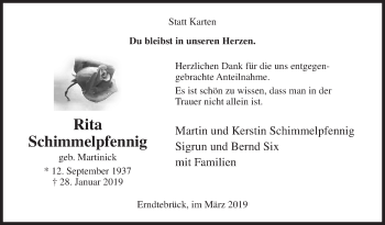 Traueranzeige von Rita Schimmelpfennig von Siegener Zeitung