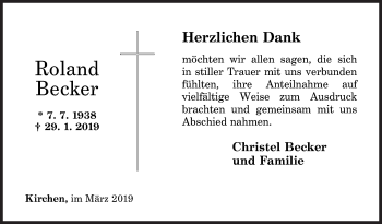 Traueranzeige von Roland Becker von Siegener Zeitung