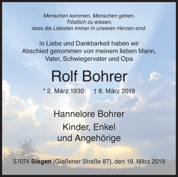 Traueranzeige von Rolf Bohrer von Siegener Zeitung