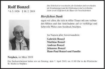 Traueranzeige von Rolf Bonzel von Siegener Zeitung