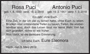 Traueranzeige von Rosa und Antonio Puci von Siegener Zeitung