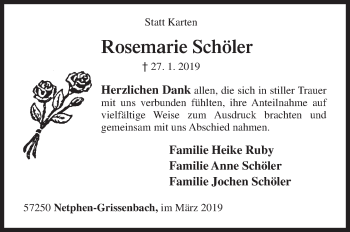 Traueranzeige von Rosemarie Schöler von Siegener Zeitung
