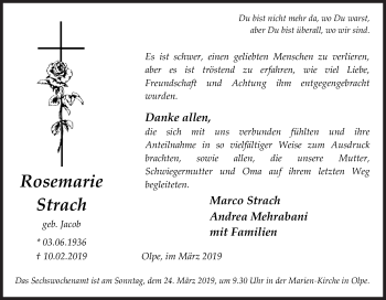 Traueranzeige von Rosemarie Strach von Siegener Zeitung
