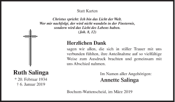 Traueranzeige von Ruth Salinga von Siegener Zeitung