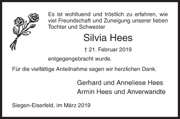 Traueranzeige von Silvia Hees von Siegener Zeitung