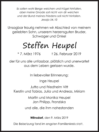 Traueranzeige von Steffen Heupel von Siegener Zeitung