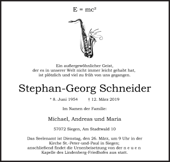 Traueranzeige von Stephan-Georg Schneider von Siegener Zeitung