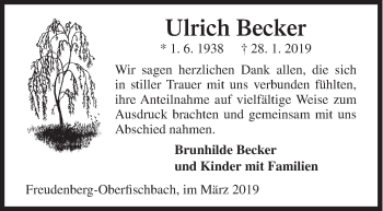 Traueranzeige von Ulrich Becker von Siegener Zeitung