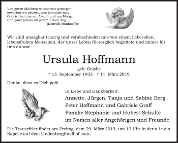 Traueranzeige von Ursula Hoffmann von Siegener Zeitung