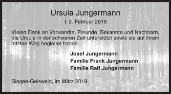 Traueranzeige von Ursula Jungermann von Siegener Zeitung