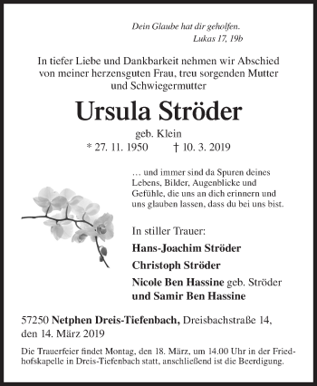 Traueranzeige von Ursula Ströder von Siegener Zeitung
