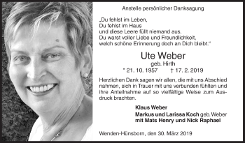 Traueranzeige von Ute Weber von Siegener Zeitung