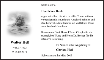 Traueranzeige von Walter Heß von Siegener Zeitung