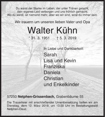 Traueranzeige von Walter Kühn von Siegener Zeitung