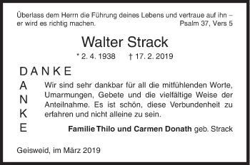 Traueranzeige von Walter Strack von Siegener Zeitung