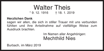 Traueranzeige von Walter Theis von Siegener Zeitung