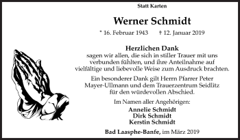 Traueranzeige von Werner Schmidt von Siegener Zeitung