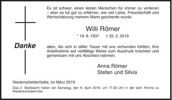 Traueranzeige von Willi Römer von Siegener Zeitung