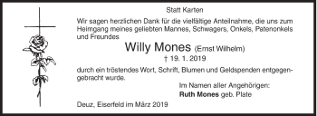 Traueranzeige von Willy Mones von Siegener Zeitung