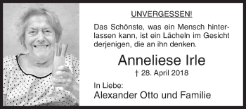 Traueranzeige von Anneliese Irle von Siegener Zeitung