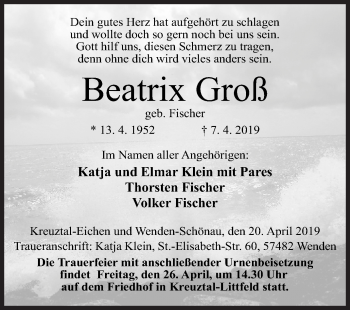 Traueranzeige von Beatrix Groß von Siegener Zeitung