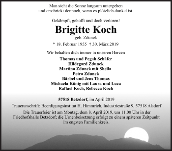 Traueranzeige von Brigitte Koch von Siegener Zeitung