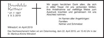 Traueranzeige von Brunhilde Kettner von Siegener Zeitung